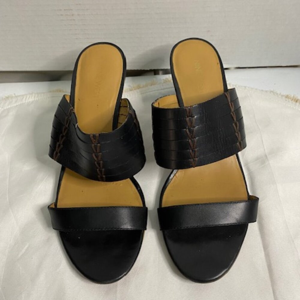 Nine West Women's black leather Strappy Wedge Heels Shoes, size 9M